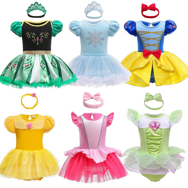 Newborn Princess Baby Girls Dress – Mermaid, Belle, Anna, Cinderella, Rapunzel Infant Costume Bodysuit Onesie