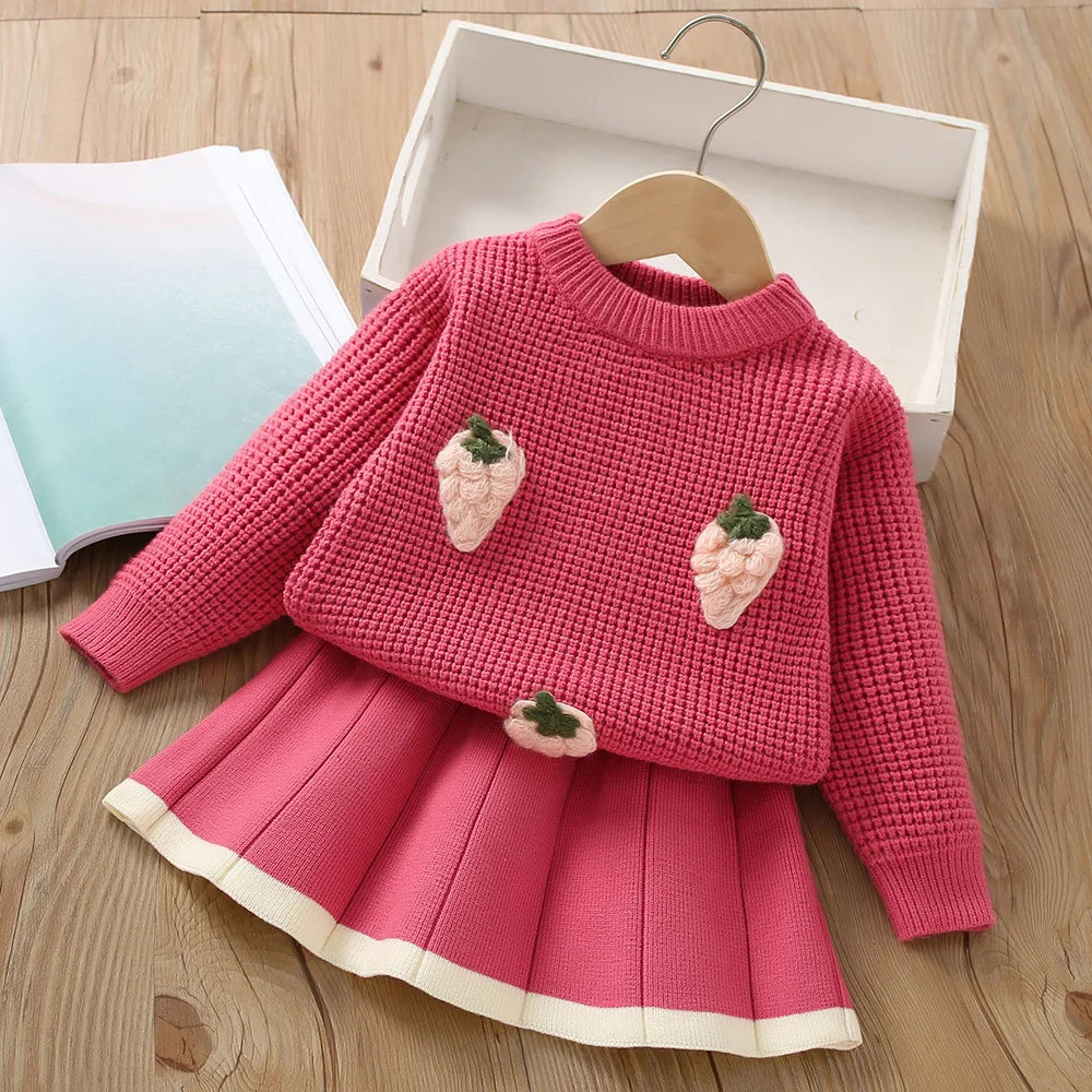 Autumn/Winter Girls' Sweater Set – Korean Short Knitted Vintage Checker Two-Piece Outfit