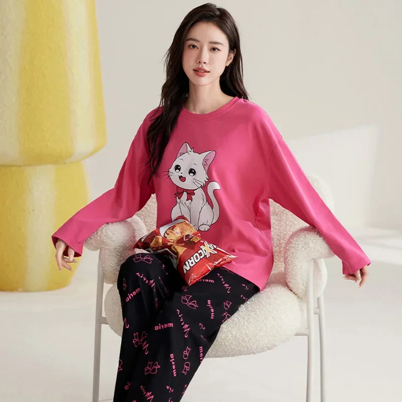 Cute Cat Pajama Set for Women & Girls - Cozy Sleepwear