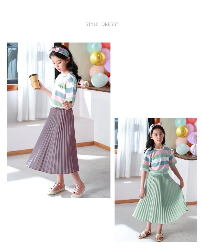 Girls' Elegant White Pleated Long Skirt