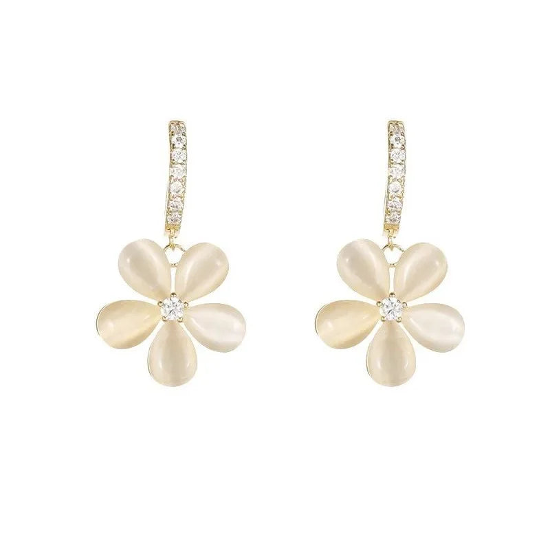 New Luxury White Zircon Flower Drop Earrings – Exquisite Women’s Jewelry Gift