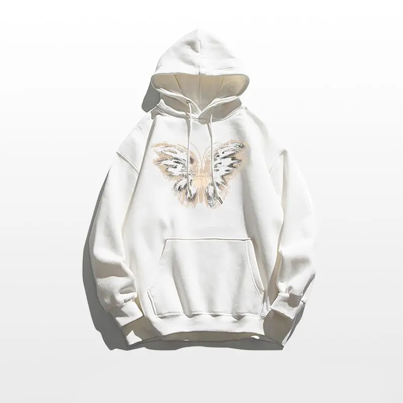 American Butterfly Hooded Hoodie - Spring Autumn Women's Casual Top