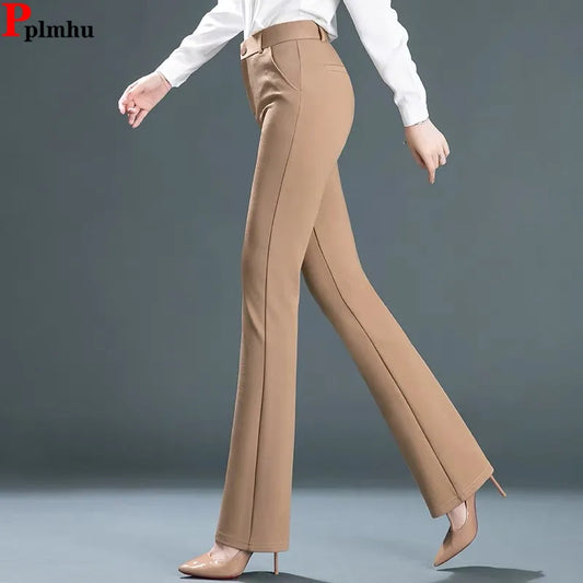 High-Waist Office Flare Pants - Women's Slim Stretch Boot Cut Trousers, Korean Formal Skinny Design