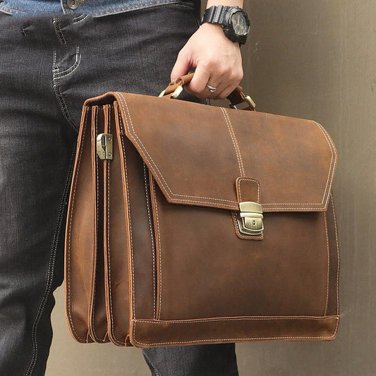 Genuine Leather Briefcase – Formal Business Bag for 15" Notebook PC