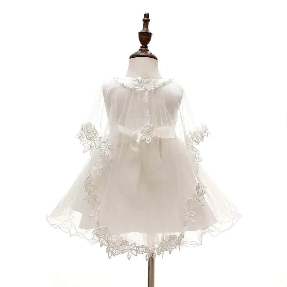 Baby Girl Christening Dress - 1st Birthday Party Outfit with Hat & Cape