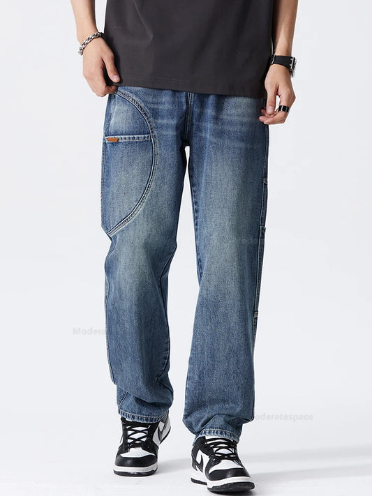 Vintage Patchwork Jeans – Men's Loose Fit Streetwear