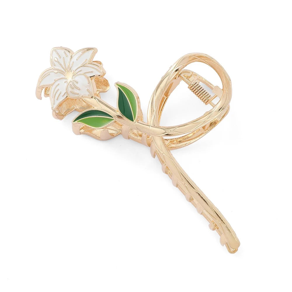 Elegant Gold Flower Metal Hair Claw - Women’s Barrette & Ponytail Clip