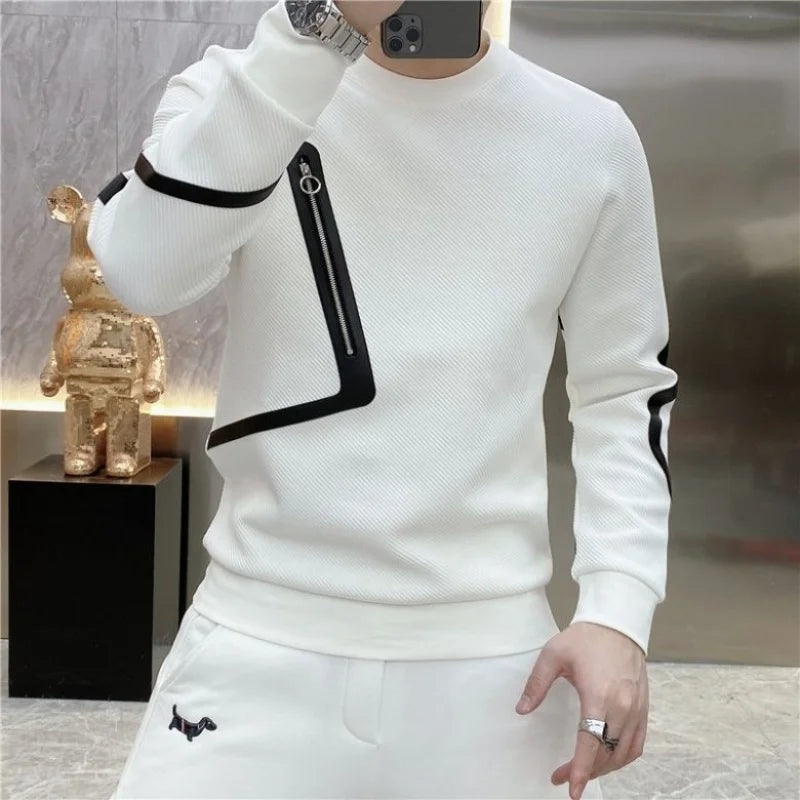 Luxury Men's Jacquard Round Neck, long sleeve T-Shirt