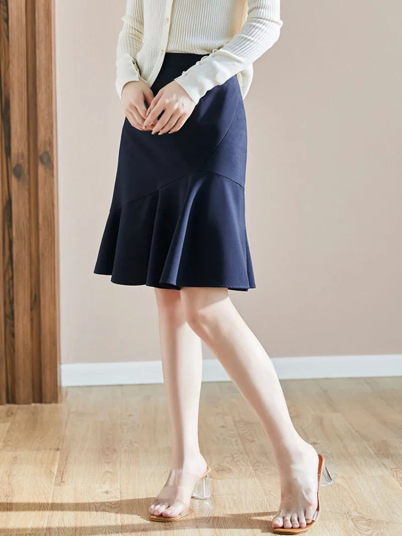 Summer High Waist Wrap Midi Trumpet Skirt - Women's Office Fashion