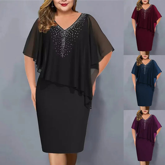 Elegant Rhinestone Chiffon Bodycon Plus Size Party Dress