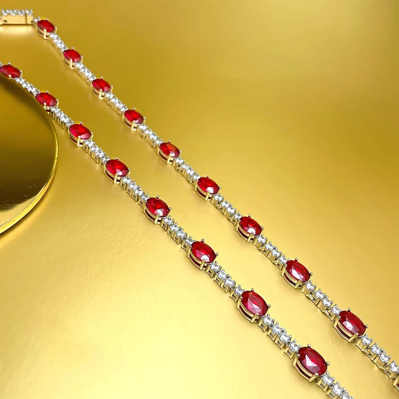 Handmade Lab Ruby & Diamond 14K White Gold Necklace - Bridal & Engagement Jewelry