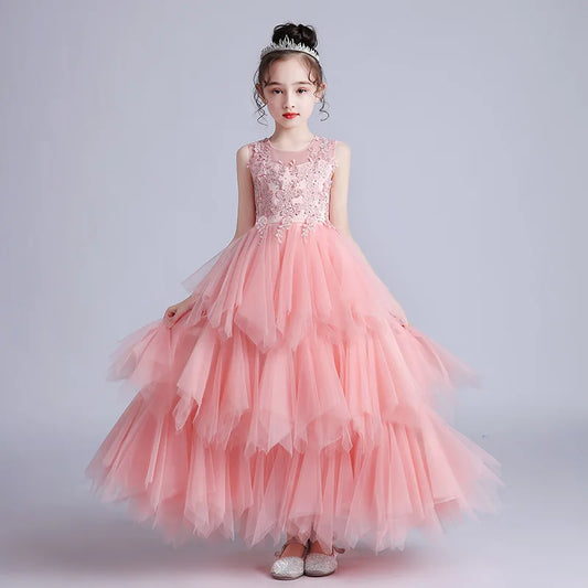 Girls' Summer Lace Birthday Party Dress - Princess Style