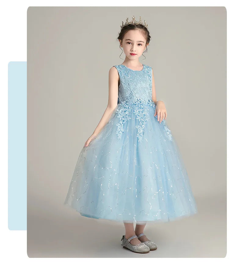 Girls' Elegant Evening Dress - Blue Princess Wedding Party Dress