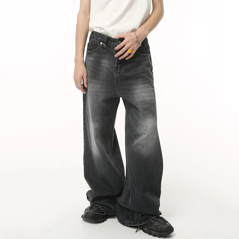 Vintage Men's Baggy Denim Trousers - Streetwear Wide-Leg Distressed Pants