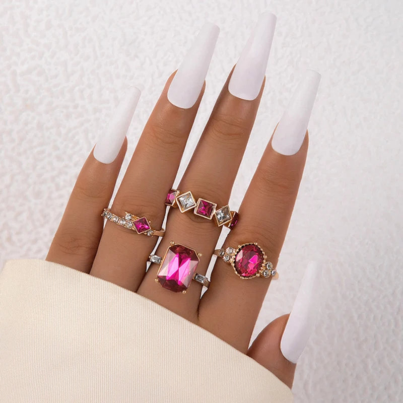 Tocona Vintage Geometric Crystal Ring Set: Simple Irregular Alloy Design