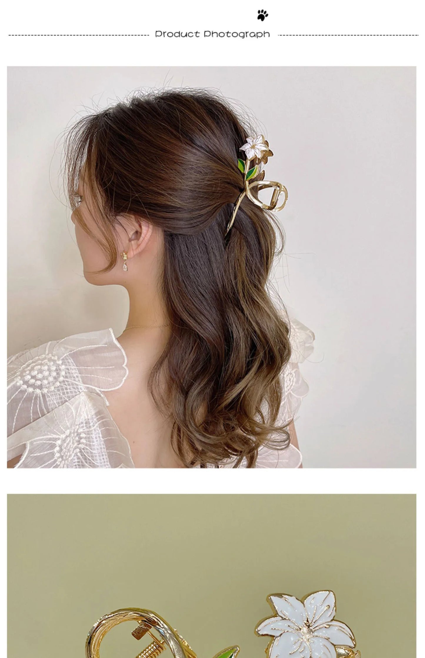 Elegant Gold Flower Metal Hair Claw - Women’s Barrette & Ponytail Clip