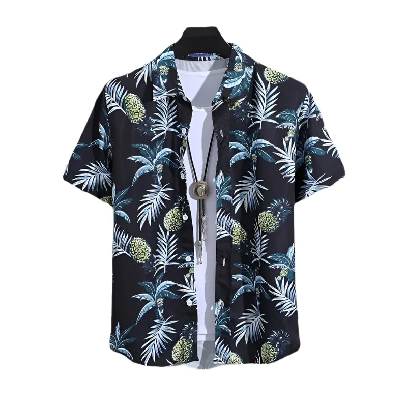 Men's Summer Short Sleeve Printed Shirt Thin Beach Shirt Men's Clothing Turtle Neck Polo  Shirt for Men Casual Top