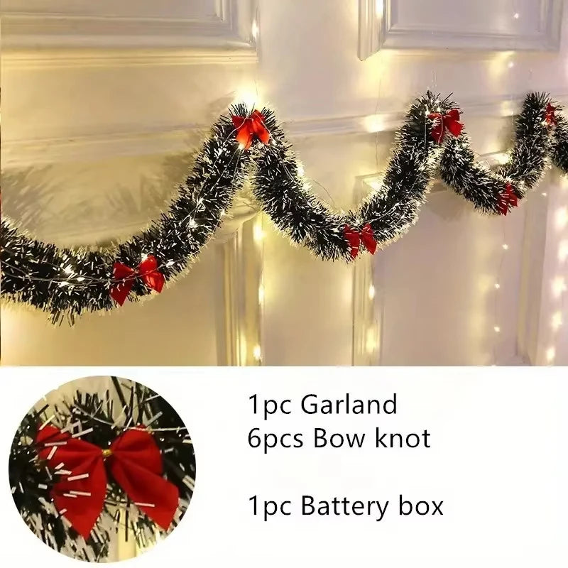 2m LED Christmas Tinsel Garland – Metallic Twist Decoration for Fireplace & Hanging