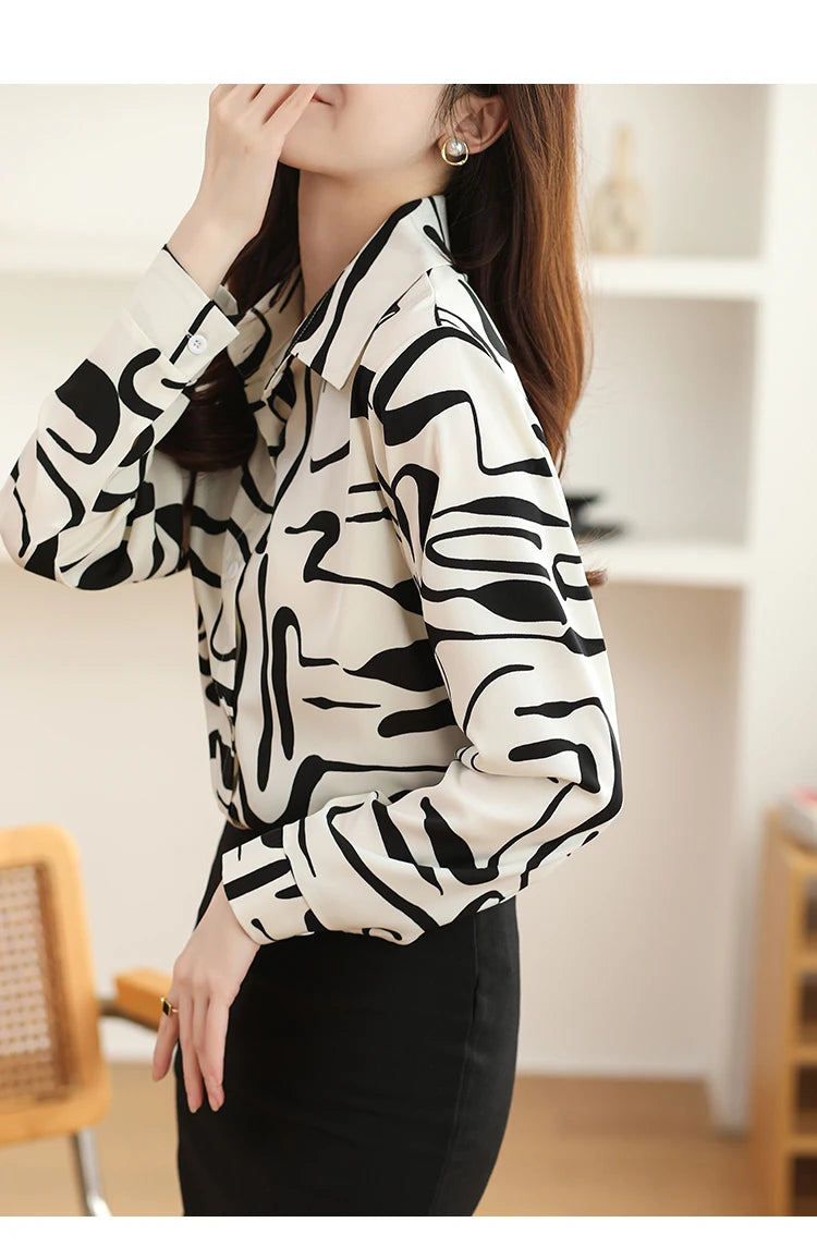 Spring Korean Loose Polo-Neck Long Sleeve Shirt for Women