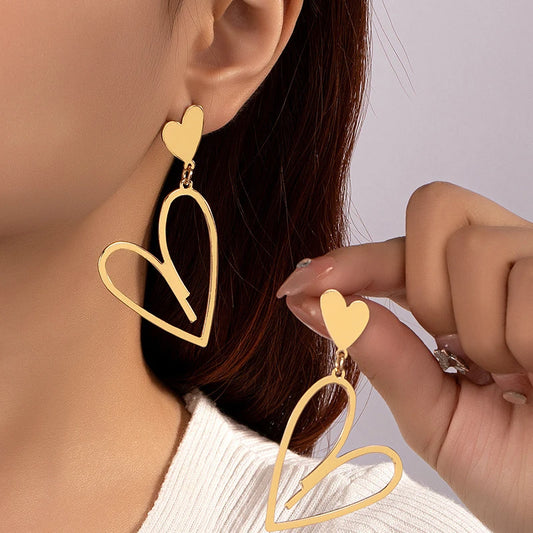 Trendy Double-Layer Heart Pendant Dangle Earrings - Bohemian Love Jewelry