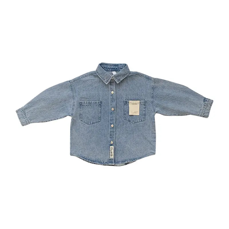 Boys' Denim Shirt – Long Sleeve Turn-Down Collar, Loose Casual Fit for Spring & Autumn