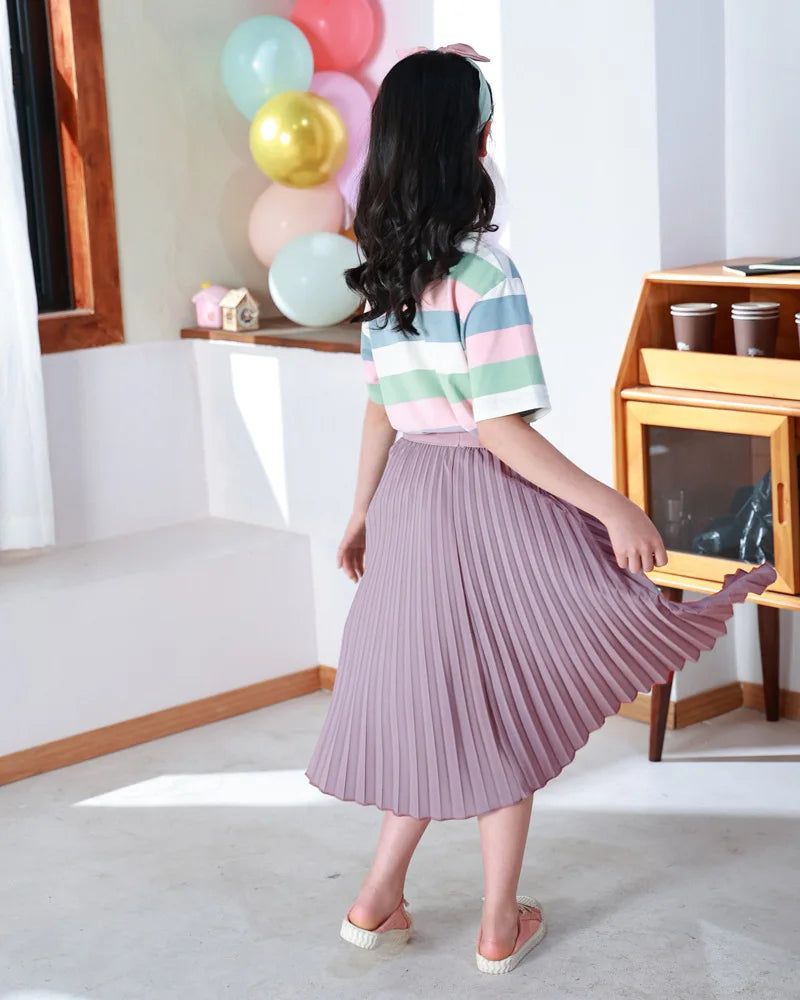 Girls' Elegant White Pleated Long Skirt