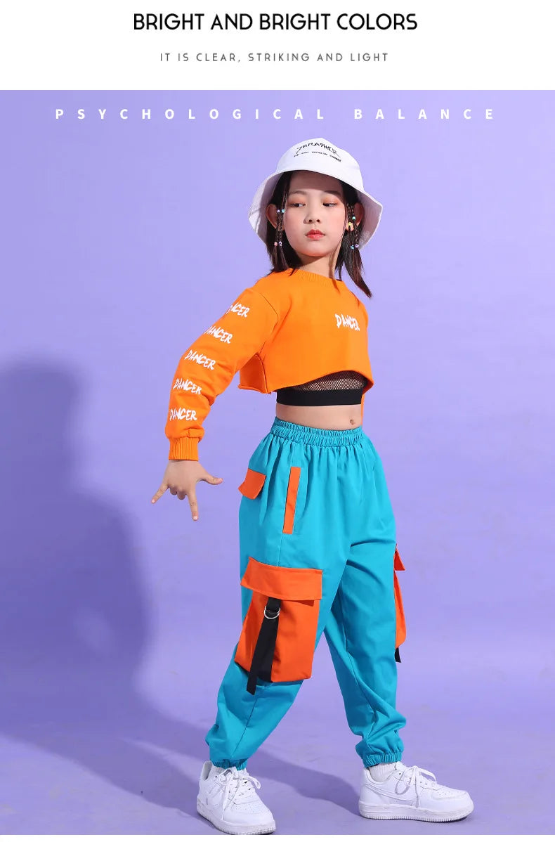 Hip Hop Girls' Crop Top & Cargo Pants Set - Street Dance & Cheerleader Style