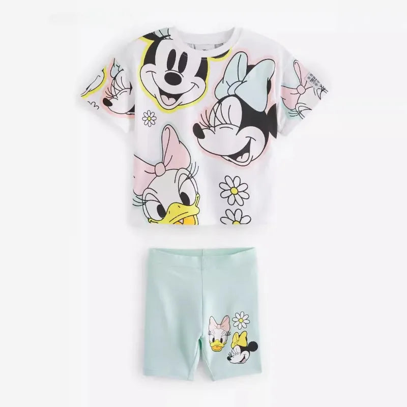 Summer Kids Girl Sets Cartoon Mickey Minnie Donald Duck Cotton T-shirt and Shorts Children Casual Outfits