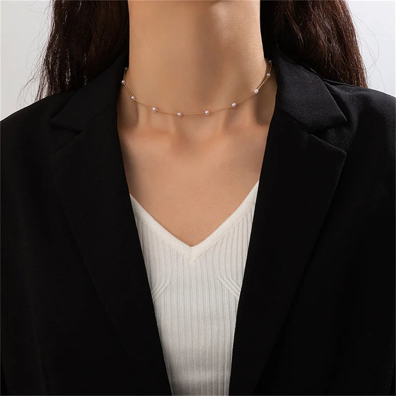 Double Layer Pearl Choker with Heart Pendant