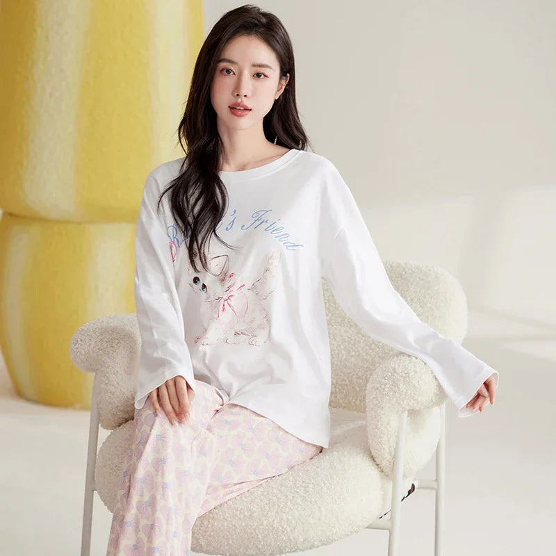 Cute Cat Pajama Set for Women & Girls - Cozy Sleepwear