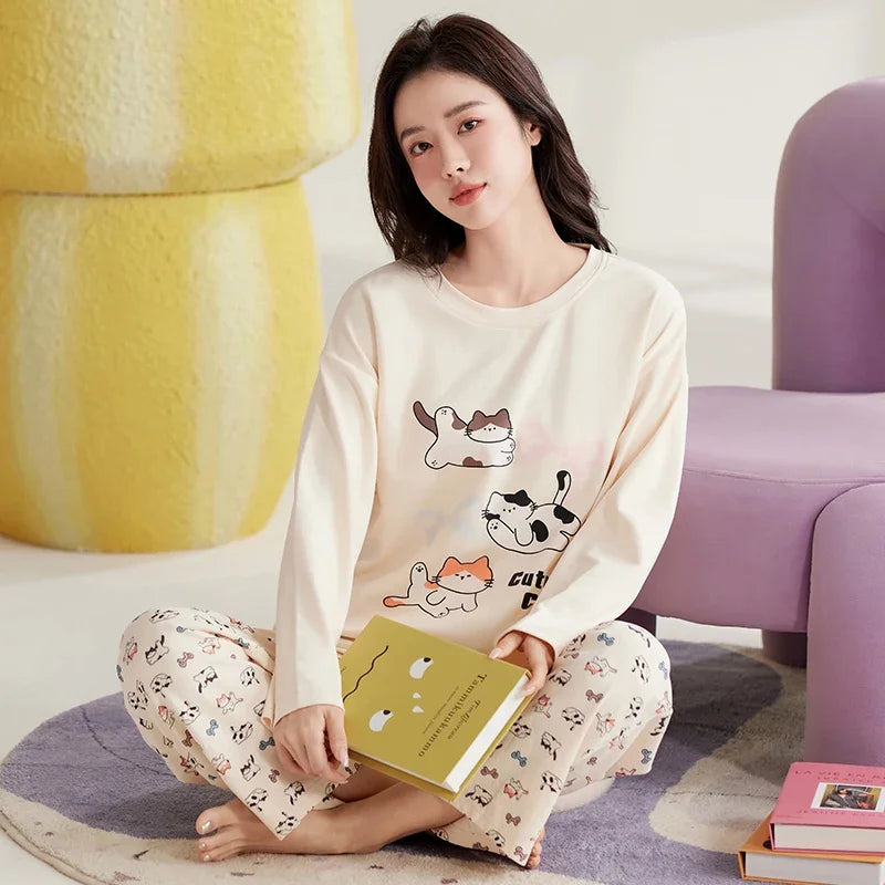 Cute Cat Pajama Set for Women & Girls - Cozy Sleepwear