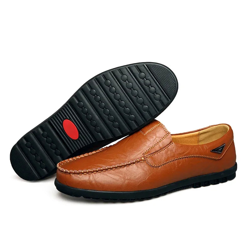 Genuine Leather Men’s Casual Shoes – Breathable Slip-On Driving Shoes, Plus Size 37-46