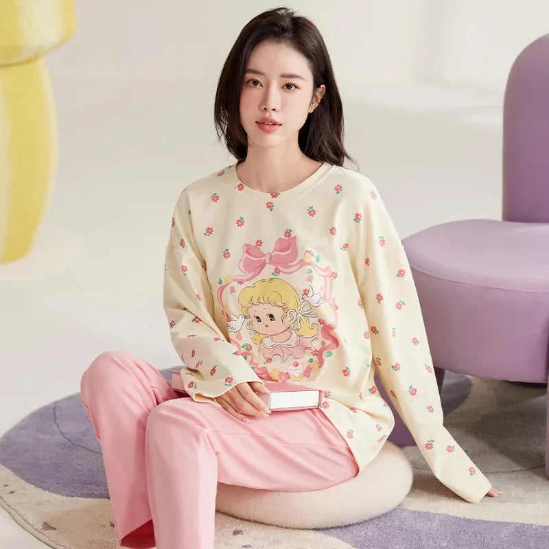 Cute Cat Pajama Set for Women & Girls - Cozy Sleepwear