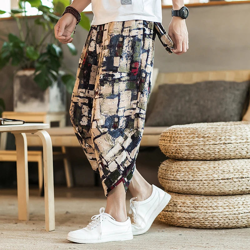 Harajuku Summer Loose Fit Wide-Leg Pants - Men’s Cotton Linen Baggy Trousers