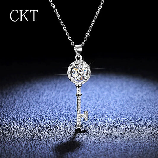 Platinum Moissanite Keychain Necklace 1ct Diamond Pendant