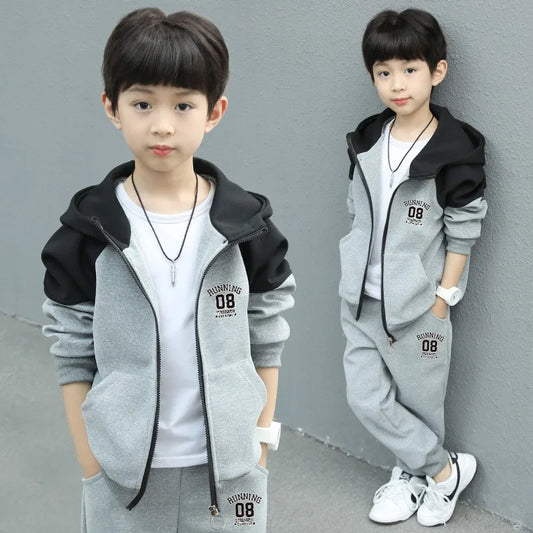 Autumn Kids Teenager Boys Hooded Coat + Pants 2Pcs Clothes Suits Spring Children Outfits New Fashion Zipper Tracksuit 4-12 Years