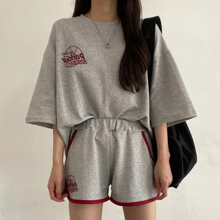 Summer Casual Sportswear - Loose Cotton 2-Piece Shorts Set for Women