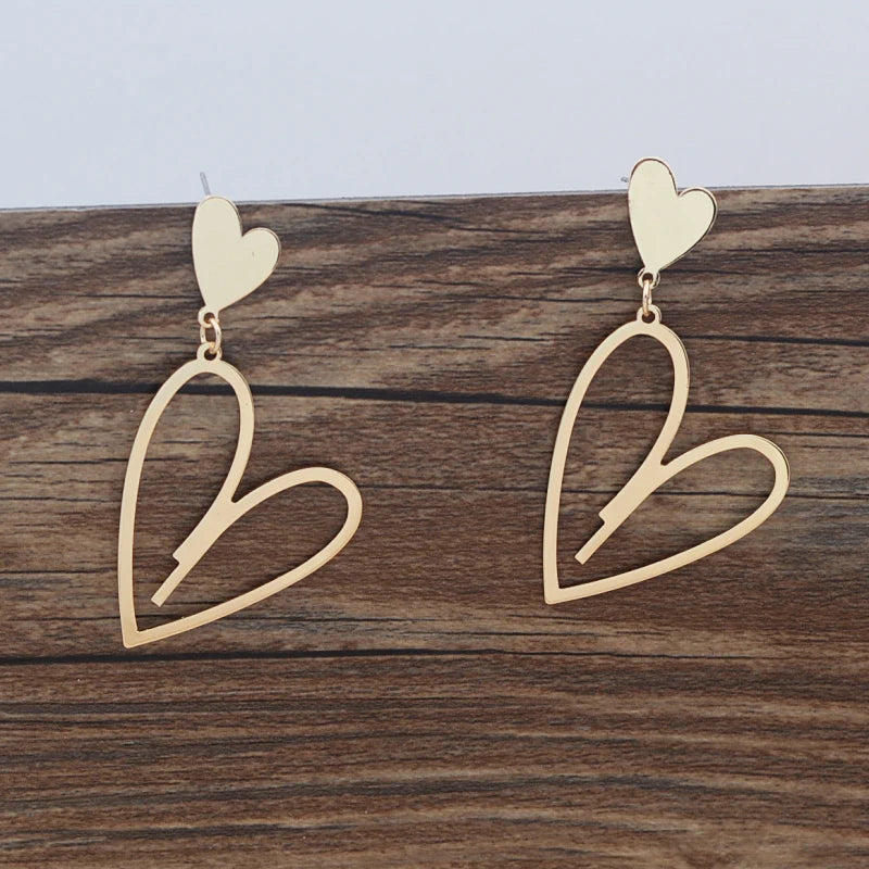 Trendy Double-Layer Heart Pendant Dangle Earrings - Bohemian Love Jewelry