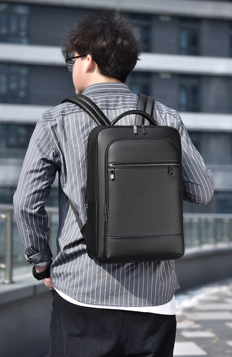 Men's Executive Backpack – PU Leather Satchel with USB Charging for Office, Travel, and Laptop