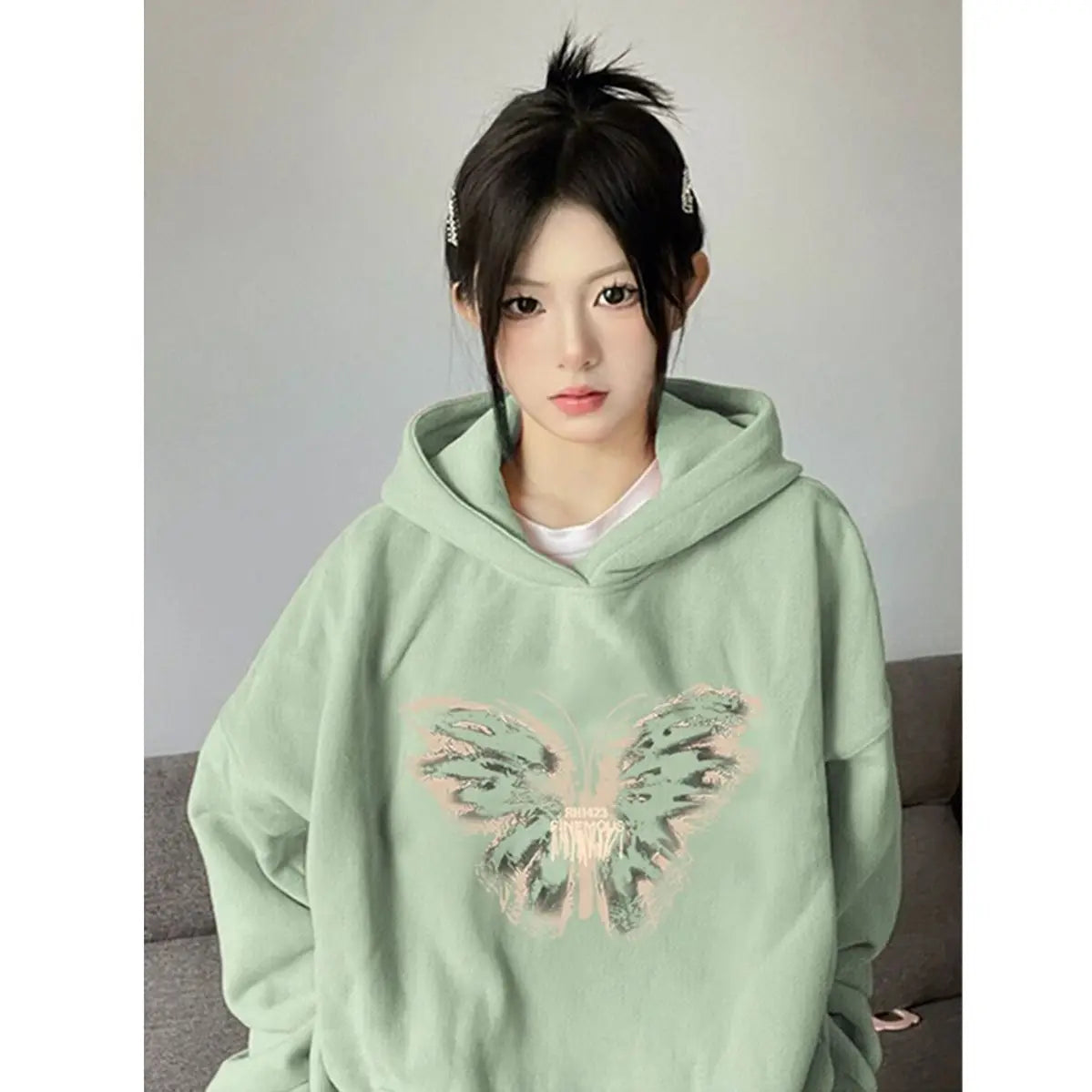 American Butterfly Hooded Hoodie - Spring Autumn Women's Casual Top