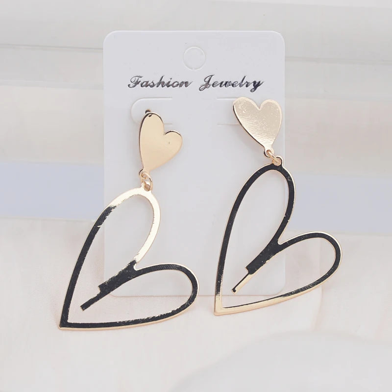 Trendy Double-Layer Heart Pendant Dangle Earrings - Bohemian Love Jewelry