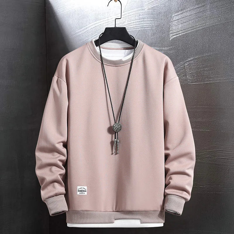 New Men's Casual Colorblock Hoodie Fake Two-Piece O-Neck Sweatshirt Harajuku Style