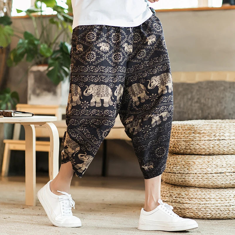 Harajuku Summer Loose Fit Wide-Leg Pants - Men’s Cotton Linen Baggy Trousers