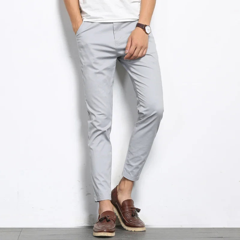 Casual Pants Men Straight Slight Elastic Ankle-Length High Quality Formal Trousers Men